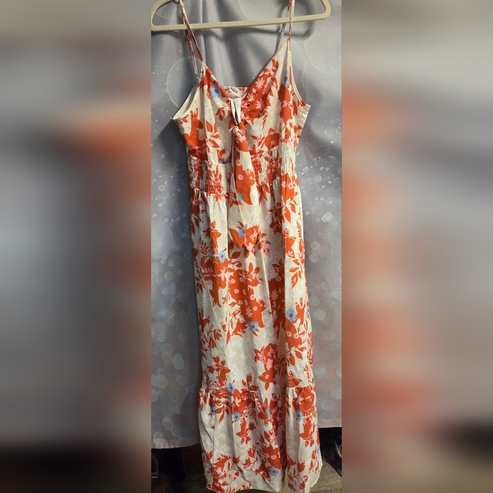 Grace KARIN Floral Orange and White Maxi Dress